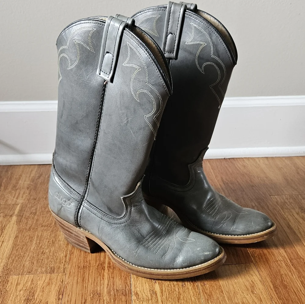 Vintage DINGO 5965 Gray Distressed LEATHER Western Cowboy Boots Mens Size 8 D